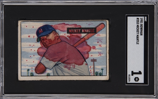 1951 Bowman #253 Mickey Mantle Rookie Card – SGC PR 1